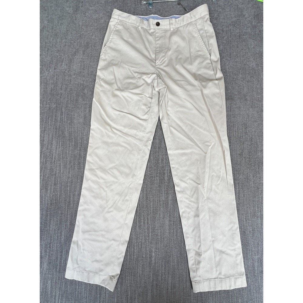 Brooks Brothers Clark Chino Pants Mens 33x32 Tan Flat Front Slash Pocket Formal